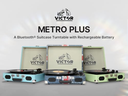 Turntable for Vinyl Records, 3-Speed Suitcase Record Player with Bluetooth by VICTOR - Used condition - Image 2