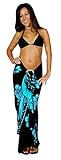 1 World Sarongs Womens Hibiscus Flower Cover-Up Sarong in Aqua Blue/Black