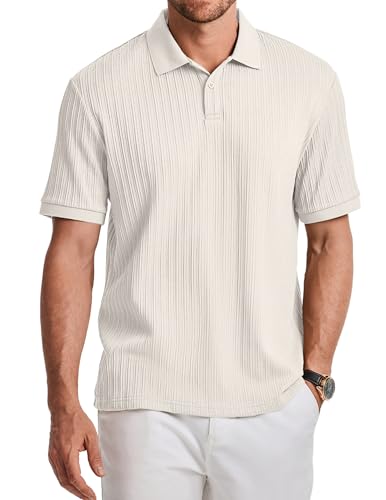 JMIERR Mens Polo Shirt Short Sleeve Texture Vintage Old Money