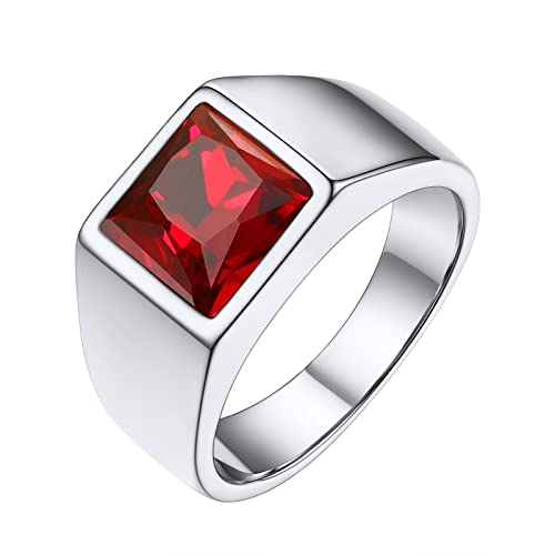 FindChic Stainless Steel Black/Blue Gemstone Signet Rings for Men Women Square Created Topaz/Custom Birthstone Nugget Ring for Party Anniversary Size