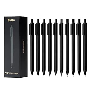 Kaco Gel Pens, 0.5 mm Fine Point, Black Ink 10 Count, Quick Dry Smooth Writing, Aesthetic Office Supplies Refillable Retractable