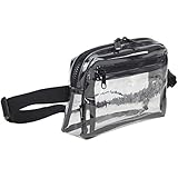 Fuel Fashion Clear Fanny Pack with Front Easy Access Pocket (Expandability Min. 27?- Max. 48?), Clear/Black Trim