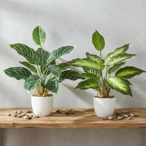 VUAHAUL 2 Pack Artificial Potted Plants, 16" Fake Plants Indoor