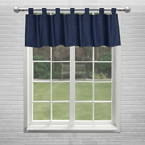Visi-One Karin Maki Blue Denim Curtain Valance, Premium Quality 100% Cotton Fabric, Tab Top Valance For Windows, Bedroom, And Living Room, 57” X 18” #TOP3