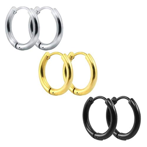 Gankmachine 3 Pares Círculo Unisex Ronda del oído del aro de Titanio Hebilla de Acero Piercing Pendiente Hombres Mujeres joyería