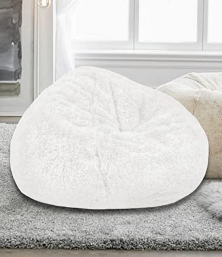 Image of New Classic White Design Furry, Bean Bags with Beans Filled, Chair. Premium and Luxurious Faux Fur Bean Bag with thermocol Balls XXXL (White)