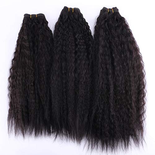 3 Pieces Kinky Straight Synthetic Hair Weave Bundles Extensions 16 18 20 Inches Color 2#