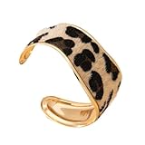 Kysin Chiys Pulsera de leopardo salvaje de oro abierto, brazalete ancho de oro grueso para mujer, joyería de moda, adjustable, Piedra, No es una piedra preciosa