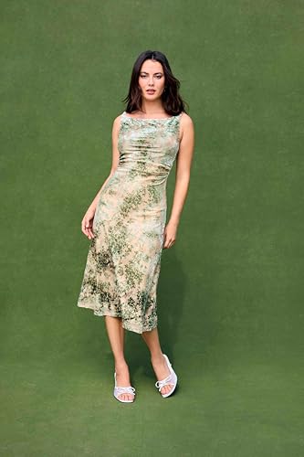 CIDER Womens Dresses Floral Dress Sleeveless Scoop Neck Ruched Midi Dress3