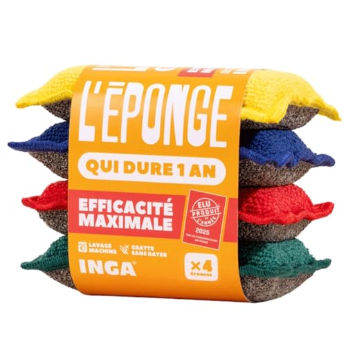 INGA - 4 X Eponges Réutilisables Lavables - Très Efficaces, Ne Rayent Pas - Fabriqué en Europe - Éponge Lavable Qui Dure 1 an