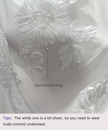 Curvphilo Women's 3D Embroidery Satin Floral Mesh Bodycon Maxi Dress White - image 5