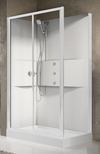 Novellini Media 2.0 2P Idromassaggio 120x80 cm Cabina Doccia Multifunzione Apertura 1 Anta Scorrevole Reversibile Miscelatore Meccanico Vetro Trasparente Profilo Bianco Ripiani Doccetta Altezza 210cm