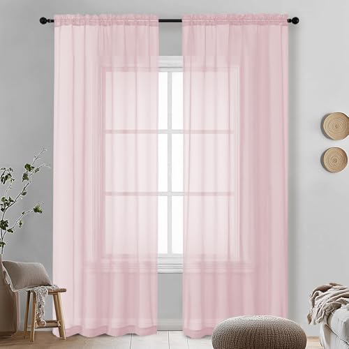Image of Blush Pink Sheer Curtains 90 Inches Long 2 Panels - Soft Light Filtering Window Sheer Panels for Living Room /Bedroom, Top Dual Rod Pocket, 1 Pair, Each 42Wx90L Inches
