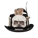 Unisex Adults Deluxe Voo Doo Top Hat with Decorative Bones, Skull, Tulle and Feather