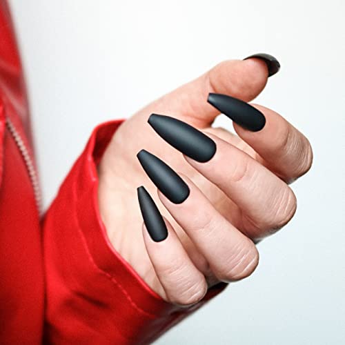 Allkem After Dark Matte Press on Nails | Matte Long coffin | 10 sizes - 20 pcs Ballerina Nail kit with Glue