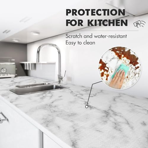 Image of Drawer Liner, Waterproof Refragerator Liner, Self Adhesive Shelf Liners for Kitchen Cabinet,No Slip Cupboard Mats Fridge Liner, Bathroom Sink Mat Cabinet Liner Roll (Matt Marble, 24 x 60 Inch)
