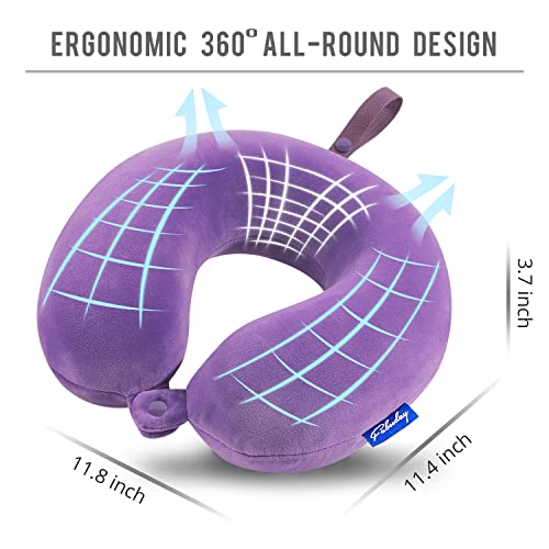 Image of Neck Pillow for Travel Memory Foam - Airplane Pillows for Sleeping with Attachable Snap Strap Soft Washable Cover, Flight Pillow for Traveling, Car, Home, Office, Provide Head Neck Support Rest Purple
