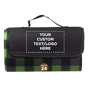DISCOUNT PROMOS Custom Zion Roll Up Picnic Blankets Set of 24, Personalized Bulk Pack – Great Outdoor Blanket for Camping, Picnic, Beach, Hiking, Outdoor Activities – Green