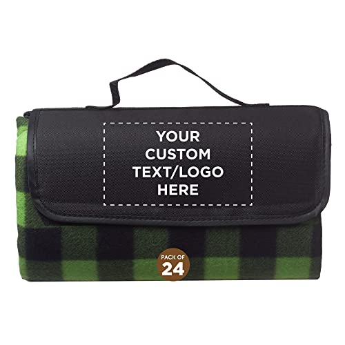 DISCOUNT PROMOS Custom Zion Roll Up Picnic Blankets Set of 24, Personalized Bulk Pack – Great Outdoor Blanket for Camping, Picnic, Beach, Hiking, Outdoor Activities – Green