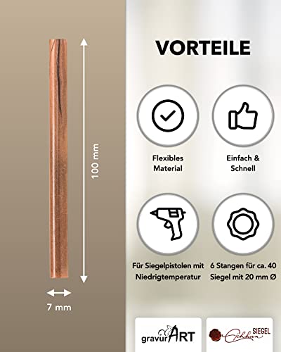 gravurART Siegelwachs flexibel für Wachspistole - Stilvoll Briefe versiegeln mit dem 6er Pack Wachs für Siegelstempel in Kupfer - 7 mm
