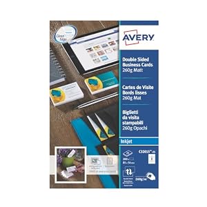 Avery Double-Sided Matt Business Cards for Inkjet Printers – 85 x 54 mm, 260gsm, Pack of 200, C32015-25