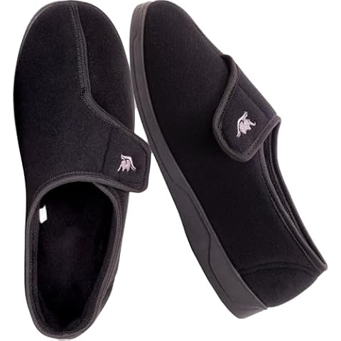 EUROPEAN SOFTEST Men's Wide 80-D Memory Foam Adjustable Closure On Slipper Breathable Washable Indoor/Outdoor House Shoe w/Anti Slip Sole (12, Black) Cover