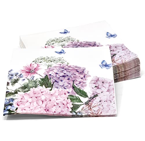 150 Hydrangea Flower Cocktail Beverage Napkins Disposable Paper Flowers Butterfly Dessert Napkin For Spring Summer Floral Wedding Birthday Tea Party Bridal Baby Shower Dinner Supplies Tableware Decor #TOP1