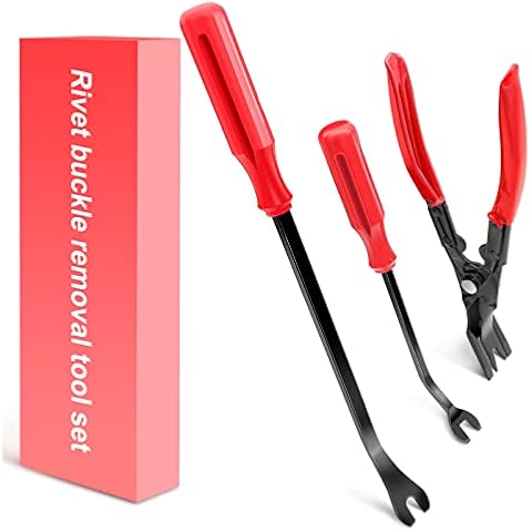 EldHus Clip Pliers Trim Upholstery Tools - 3 Pack Car Removal Tool Set to Remove Rivets Fasteners Push Pins, Clips Puller Kit for Door Dash Dashboard Panel Body Repair Tools, Red Cover