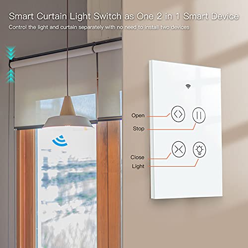 Moes 2.4Ghz Wifi Rf Smart Curtain Light Touch Switch Glass Panel Backlight On/Off Wireless Remote Control With Tuya Smart Life App, Voice Control With Google Home Alexa, White #TOP3