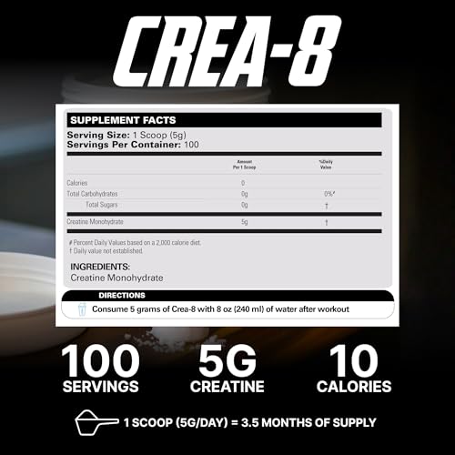 EHP Labs CREA-8 Micronized Creatine Monohydrate Powder - Unflavored Creatine Powder for Muscle Growth, Increased Strength, Enhanced Energy Output and Improved Performance - 100 Servings (500g) - Image 4