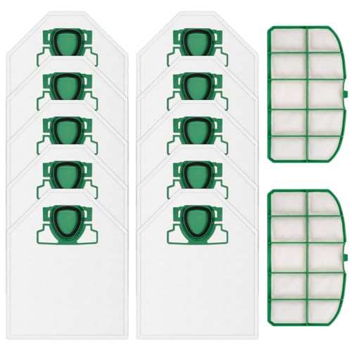 Willsunton 10 Stück VK200 Staubsaugerbeutel für Vorwerk Kobold VK200 VK 200 Staubsauger Staubsaugerbeutel Ersatzteile Ersetzt FP200 FP200, Mit 2 Stück Motorschutzfilter