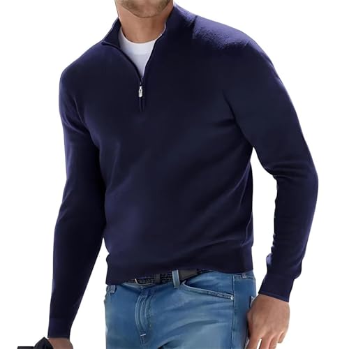 Men's Long Sleeve Solid Color Half Zipper V Neck Knitted Pullovers Oversized Breathable Sweaters2