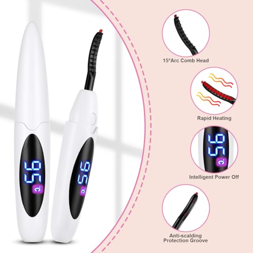 LOPHE Wimpernzange Beheizbar, Elektrische Wimpernzange Wimpernbürste mit 3 Temperaturmodi, 10s Schnelles Aufheizen Wimpern Curler Anti-Verbrennung, für alle Wimpern(#A-Weiß)