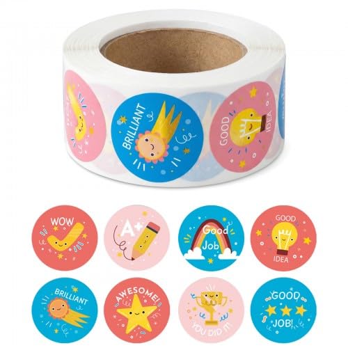 500 Pcs Motivational Reward Stickers for Children, Colourful Cartoon Teacher Stickers for School Classroom, Well Done Praise Labels for Kids Potty Training and Behaviour Chart