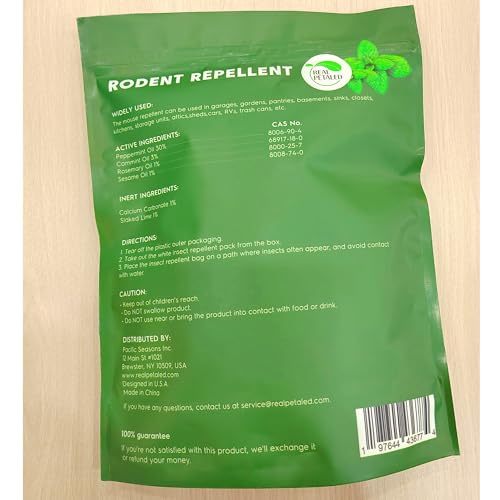 REALPETALED Natural Rodent Repellent Pouches: Indoor Peppermint Oil Mouse Repellent to Repel Mice and Rats - Stay Away Rodent Repellent for House Basement Cars Garden and Outdoor Use - 10 Pouches