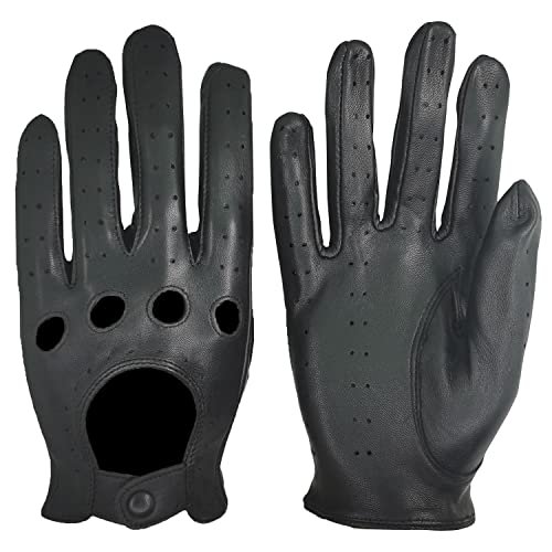 ZLUXURQ Womens Vintage Black Leather Driving Gloves Unlined -Soft And Thin Quality Italian Lambskin