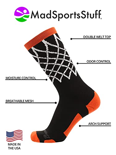 Madsportsstuff Crew Length Elite Basketball Socks With Net (Black/Orange, Small) #TOP3