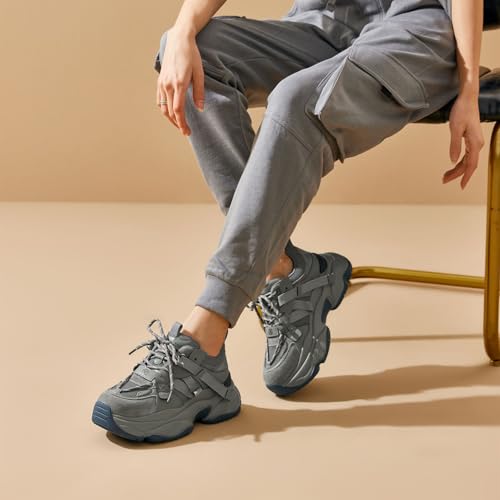 Image of BEAU TODAY Womens Chunky Sneakers, Casual Platform Sneakers for Women | Breathable Mesh, Lace Up, Cushioned, Fashion Casual, Platform, Non-Slip Durable, Walking Running Gym Dad Sneakers