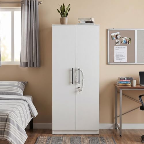 Image of FFO Matrix 2 Door Wardrobe with 2 Drawers | Multi-Purpose Wardrobe Organizer with Shelves | Engineered Wood Cupboard for Living Room, Bedroom & Office | Modern Sideboard Storage Unit White DIY.