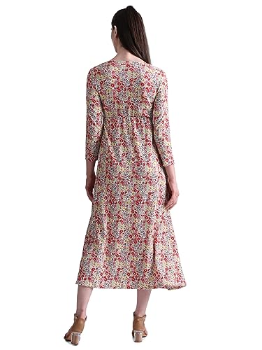 Image of ONLY Women Floral Printed V-Neck A-Line Midi Dress
