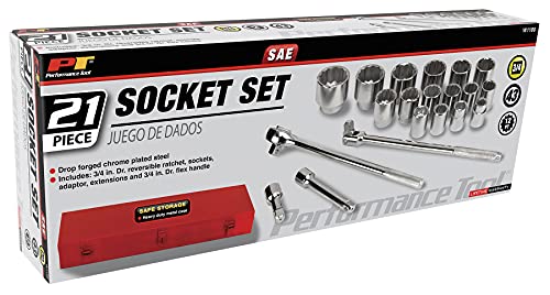 Performance Tool W1180 Sae 3/4-Inch Drive Socket Set, 21-Piece #TOP1