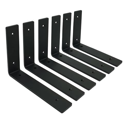 MLOQI Lot de 6 Equerre Etagere Murale, Supports Pour étagères Lourdes Industrielles, Equerre Charge Lourde, Supports en L, 5 mm d'épaisseur avec Vis (20 cm)