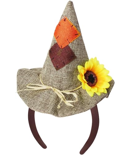 WEITAPYT Diadema de Espantapájaros Sombrero, Disfraz de Espantapájaros de Halloween Diadema, Diademas de Sombrero Flor Paja, Adecuada para Halloween, Carnaval, Mascaradas y Fiestas Temáticas