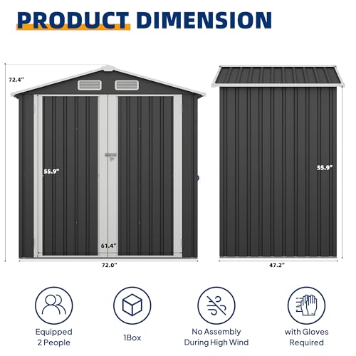 Image of UDPATIO 6x4 FT Metal Storage Shed,Outdoor Shed,Garden Shed for Patio,Grey | All-Weather,Sloping Roof,Lockable Door,Air Vent,Upgraded Full-Frame Structure,Patio,Lawn,Garden,Backyard,Bicycle,Tool,Bicycle