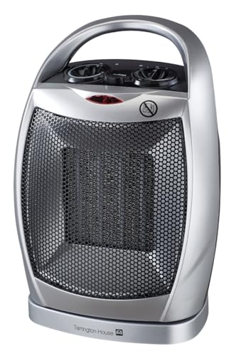 Tarrington House Calefactor Cerámico Portátil, Plateado, 1500W, Oscilante, 2 Velocidades, Protección contra Sobrecalentamiento, con Asa de Transporte