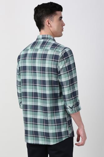 Image of Peter England Men's Checkered Cotton Shirt | Smart Casual | Full Sleeves Slim Fit