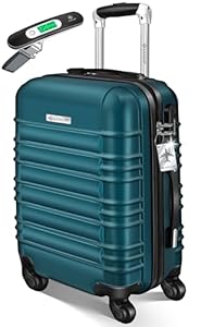 KESSER® Handgepäck Reisekoffer 55L Hartschalen-Koffer Inkl. Kofferwaage + Gepäckanhänger | Trolley Gepäck Rollkoffer Zahlenschloss 4 Rollen ABS-Hartschale Teleskopgriff, 55x40x25cm, Petrolgrün