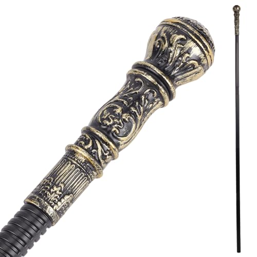 Image of GORGECRAFT Halloween Cosplay Antique Cane Vintage Walking Stick 145cm Costume Cane Plastic Punk Prop with Antique Golden Top Handle Knob Pretend Play Royalty Scepter Wand for Themed Events Stage Show