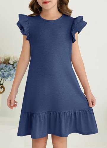 YOVION Girls Summer Dresses Boho Ruffle Sleeve Tiered Swing Casual Dress with Pockets for 6-12 Y2