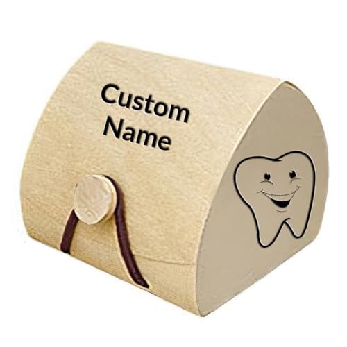 XQIGI Custom Wooden Teeth Holder Cute Tooth Fairy Box Personalized Laser Engraving Handmade Case (Custom)